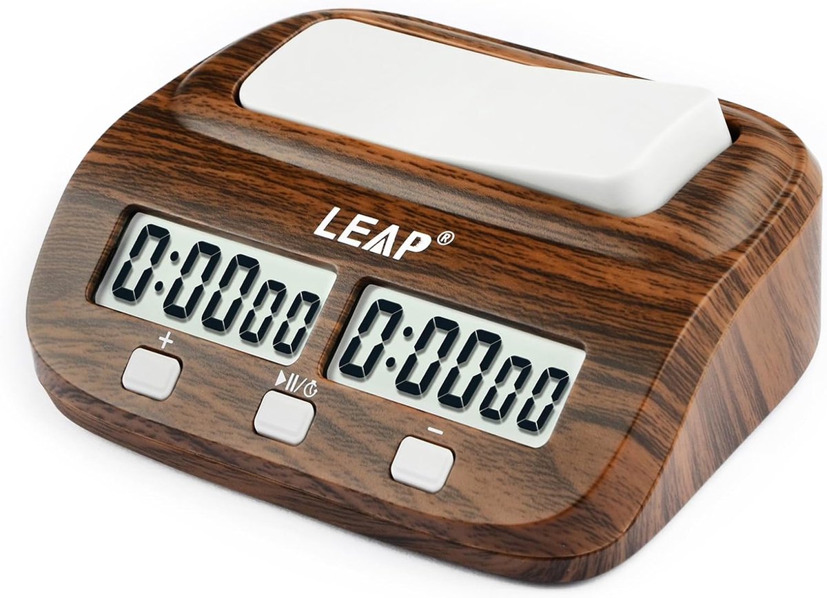 Digitale Schaakklok - Spel Timer - Competitie Spelen - Met Vertraging Bonus - 17.2 x 10.3 cm - Houtkleur