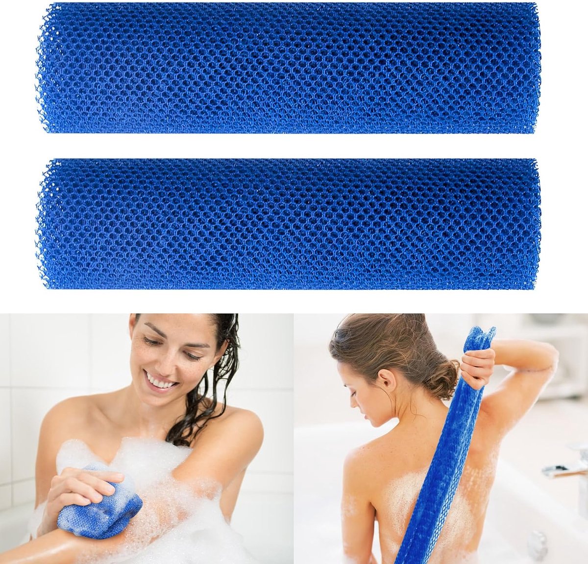 Netspons - Bad Spons - Huid Reinigen - Lange Handgreep - 31 x 12 cm - Blauw