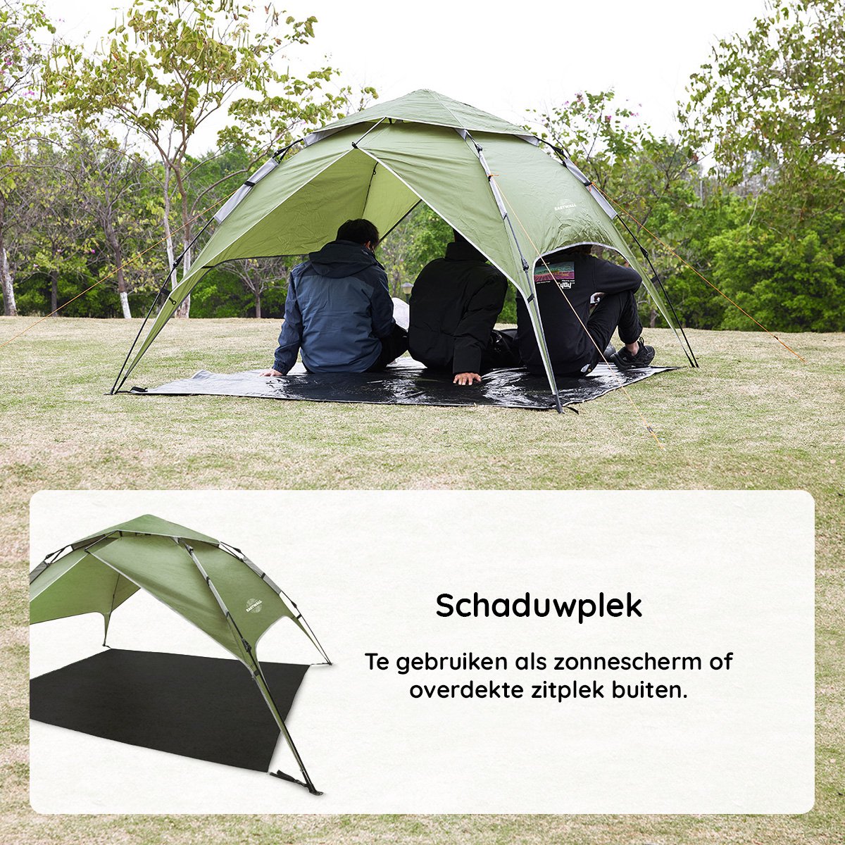 Eastwall Kampeertent - Pop-up Campingtent - 230 x 230 cm - UV bescherming - 3-4 personen - Tent - Groen – foto 7