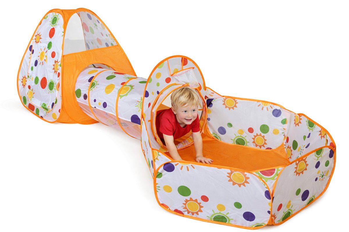Oranje 3-in-1 Pop-Up Speeltent Met Tunnel Voor Kinderen - Kruiptunnel - Speelgoed Speelhuis Tent Kindertent