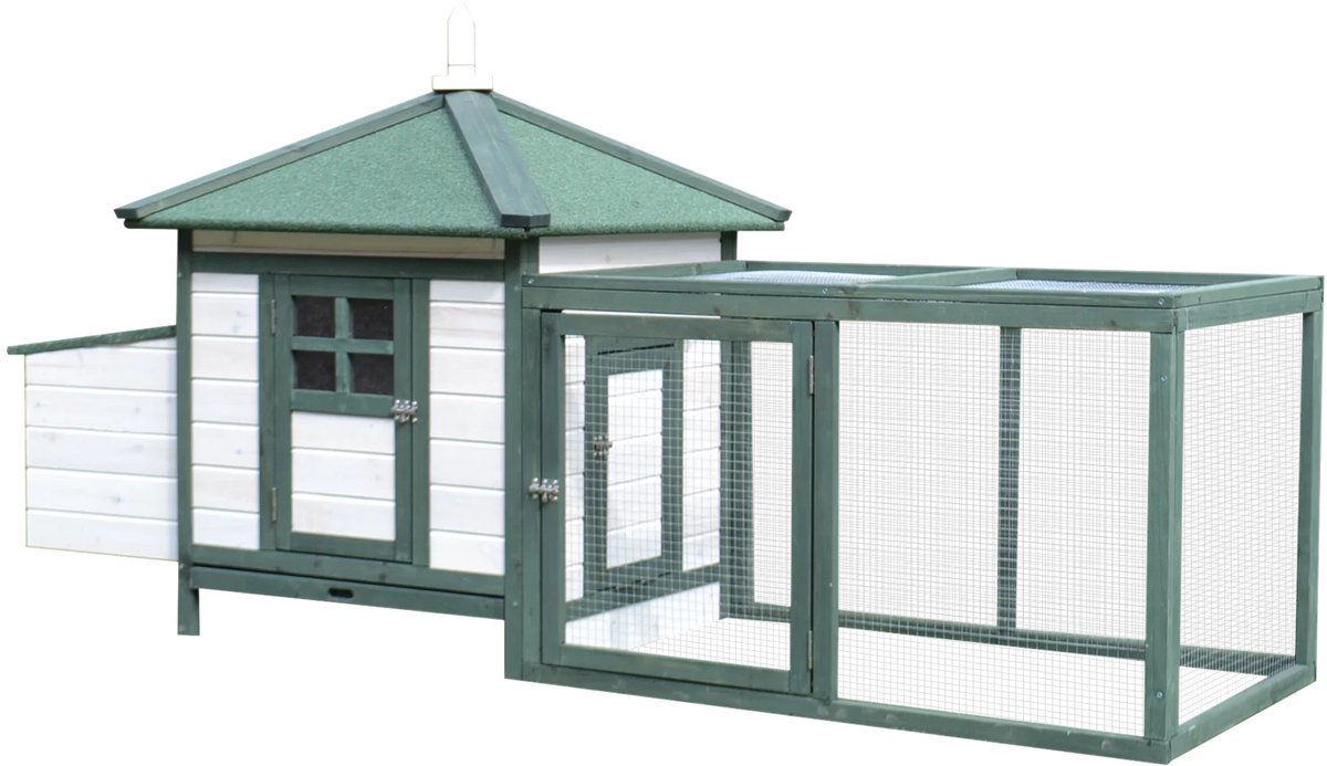 Kippenhok met Ren Hout – 196x76x97 cm – Kippenren met Legnest en Slaaphok – Groot Buitenverblijf met Nestkast – Weerbestendig – Groen