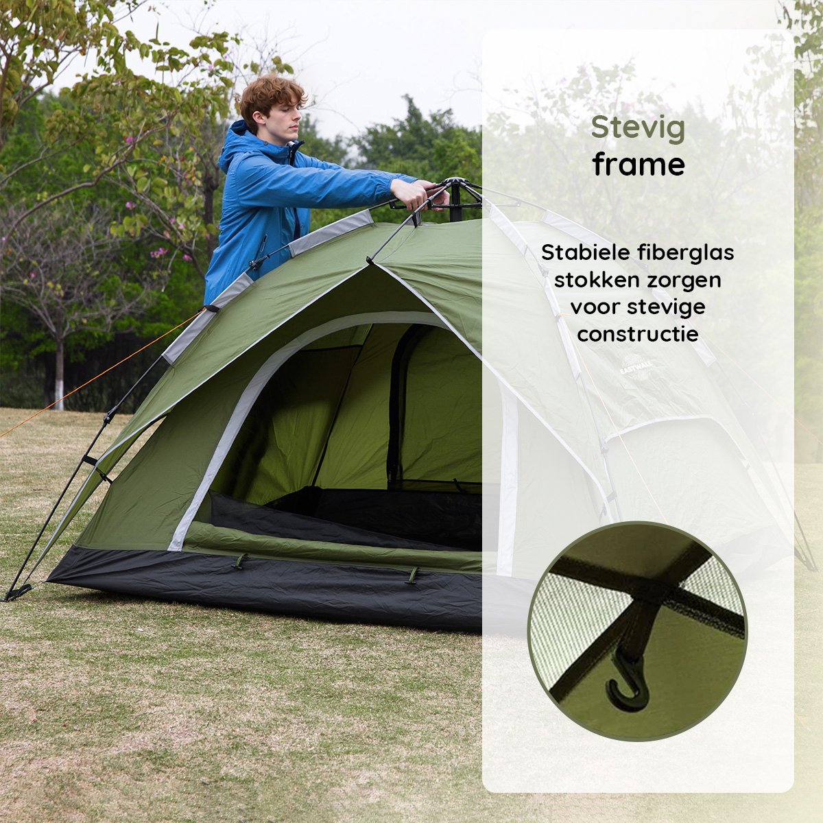Eastwall Kampeertent - Pop-up Campingtent - 230 x 230 cm - UV bescherming - 3-4 personen - Tent - Groen – foto 3