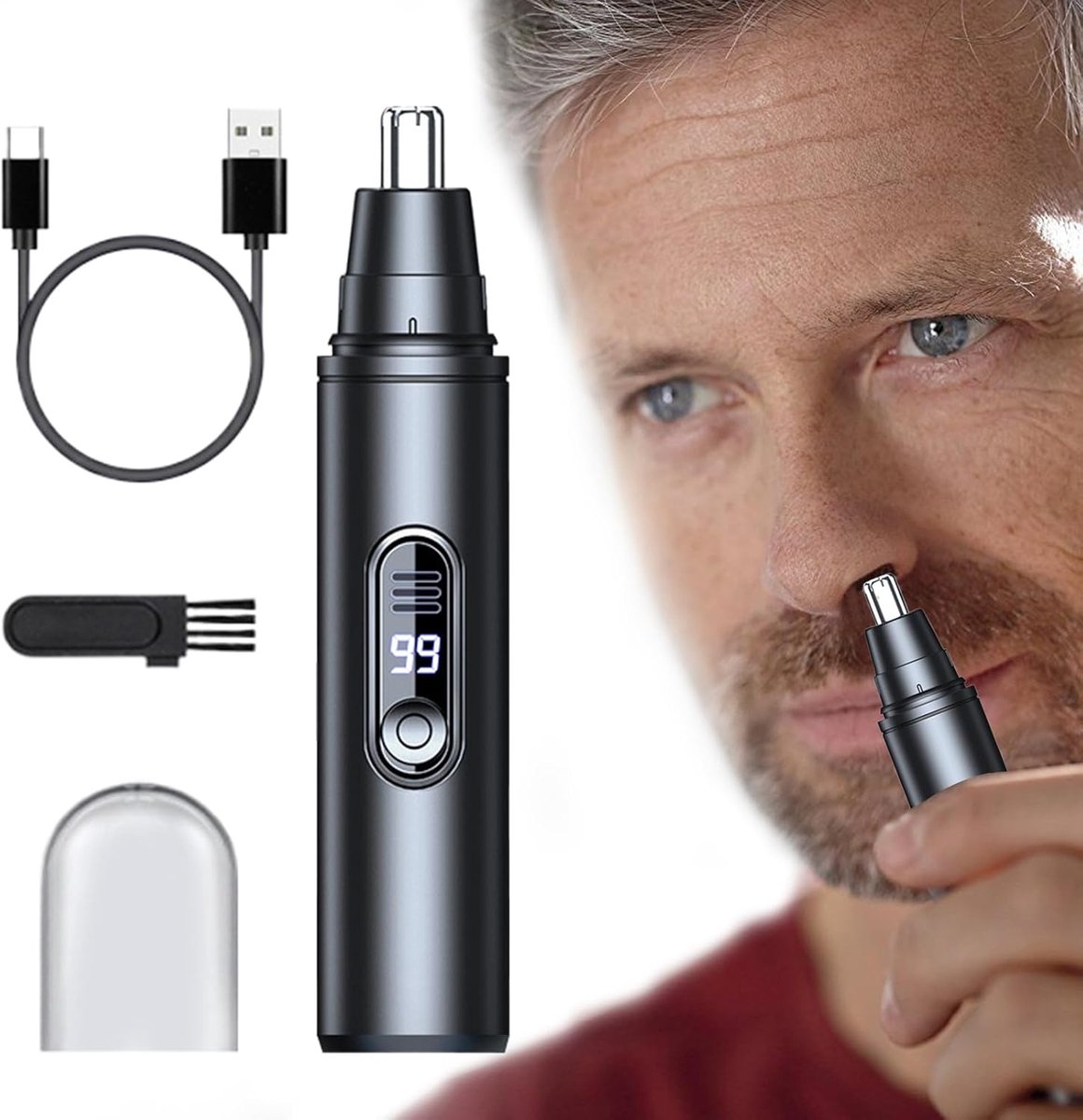 Neushaar Trimmer - Grooming Tool - Ochtend Routine - Digitaal Display - 12 x 2.5 cm - Zwart