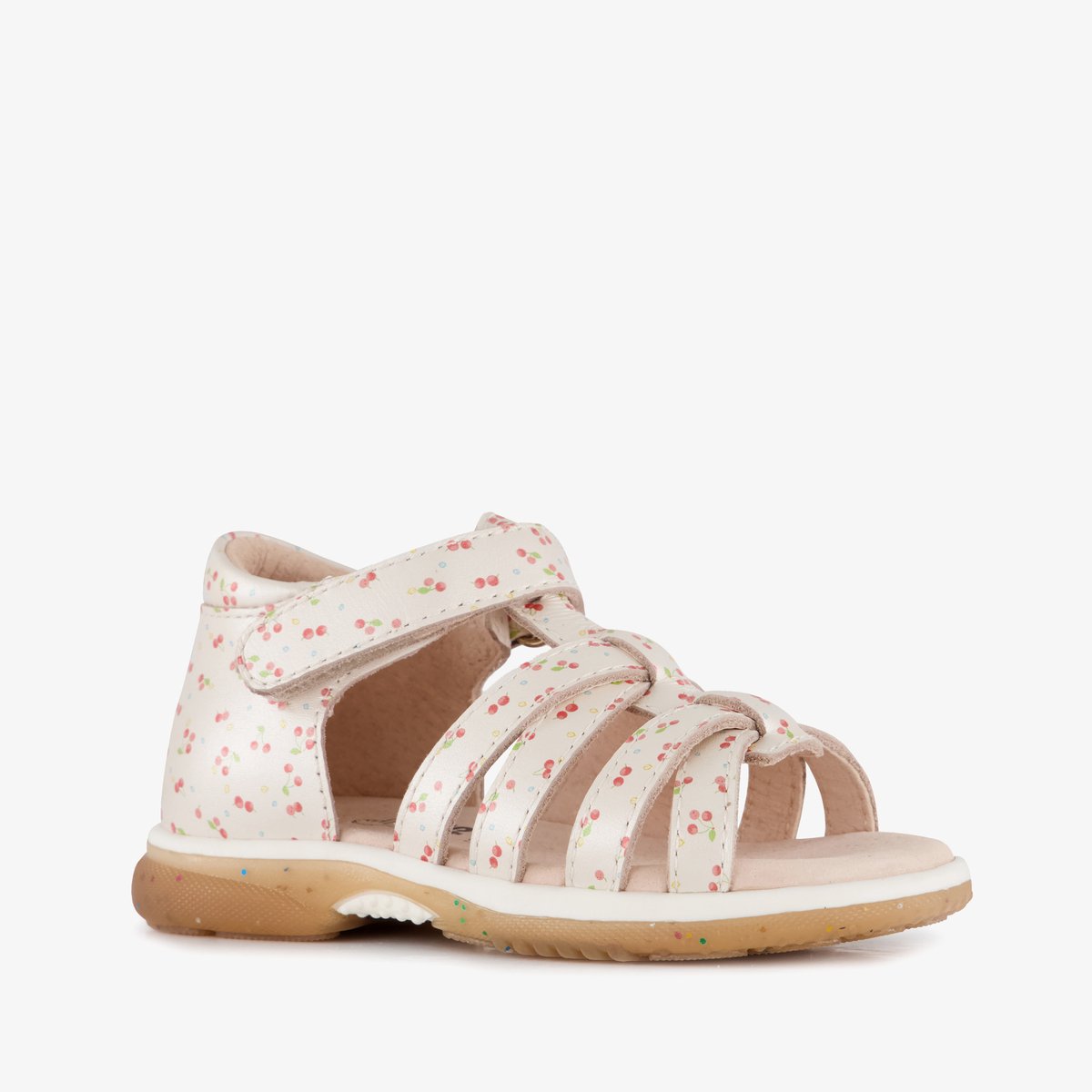 Stap leren meisjes sandalen met kersen beige roze - Maat 25