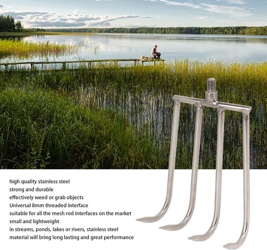 Handhark Roestvrij Staal - Onkruid Hark - Waterplanten Verwijderen - 4 Tanden Ontwerp - 8mm Schroefdraad van Merkloos	 — afbeelding 4