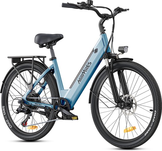 HillMiles Milecity 1 Elektrische Fiets - Motor 250W - Actieradius 80km - Verwijderbare batterij 36V13Ah - Shimano 7 versnellingen - 26 Inch City Commuter EBike - Blauw