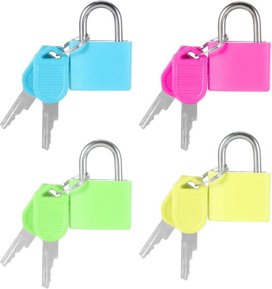Kofferslot 4 stuks – Met sleutel, voor vliegreizen, mini, meerkleurig