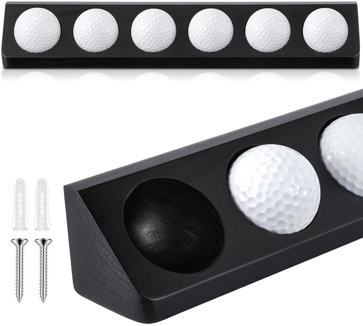 Wandvitrine voor golfballen, gemaakt van hout, kan ook als bureaudecoratie gebruikt worden. Geschikt voor 6 standaard golfballen. Deze vitrine voor sportmemorabilia is het perfecte accessoire voor golfbalverzamelaars.