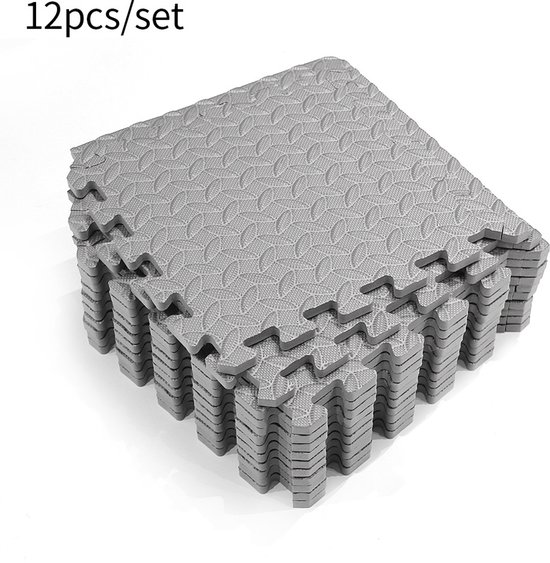 12-delige puzzelmat van in elkaar grijpende EVA-schuimtegels van 30 x 30 x 1,2 cm voor thuisgym en huisdieren (grijs)