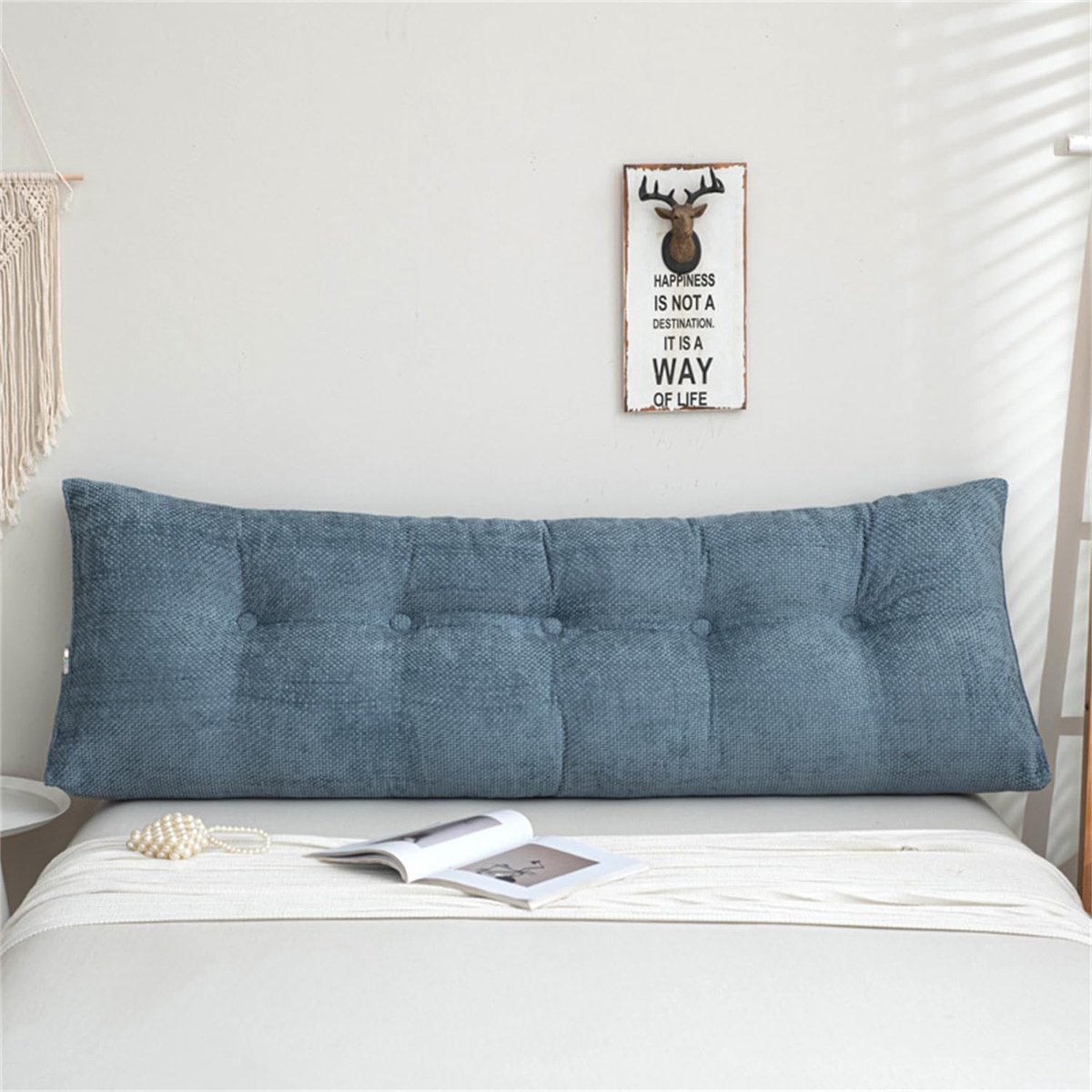Hoofdbordkussen Bed - Leeskussen Rugsteun - Ontspannen Zitten - Driehoekige Wigvorm - Blauw