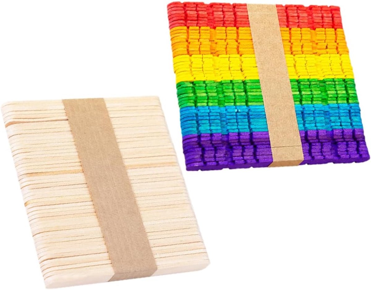 Houten Stokjes - Knutselstokjes Ijsstokjes - Creatief Knutselen - Natuurlijk Hout Kleurrij