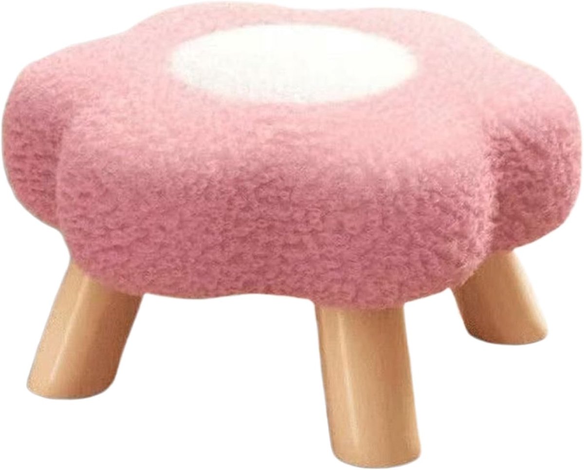 Decoratieve Poef - Opstapje Zitting - Kinderkamer Meubel - Zacht Gevoerd Polyester - 35x28x35 cm - Roze