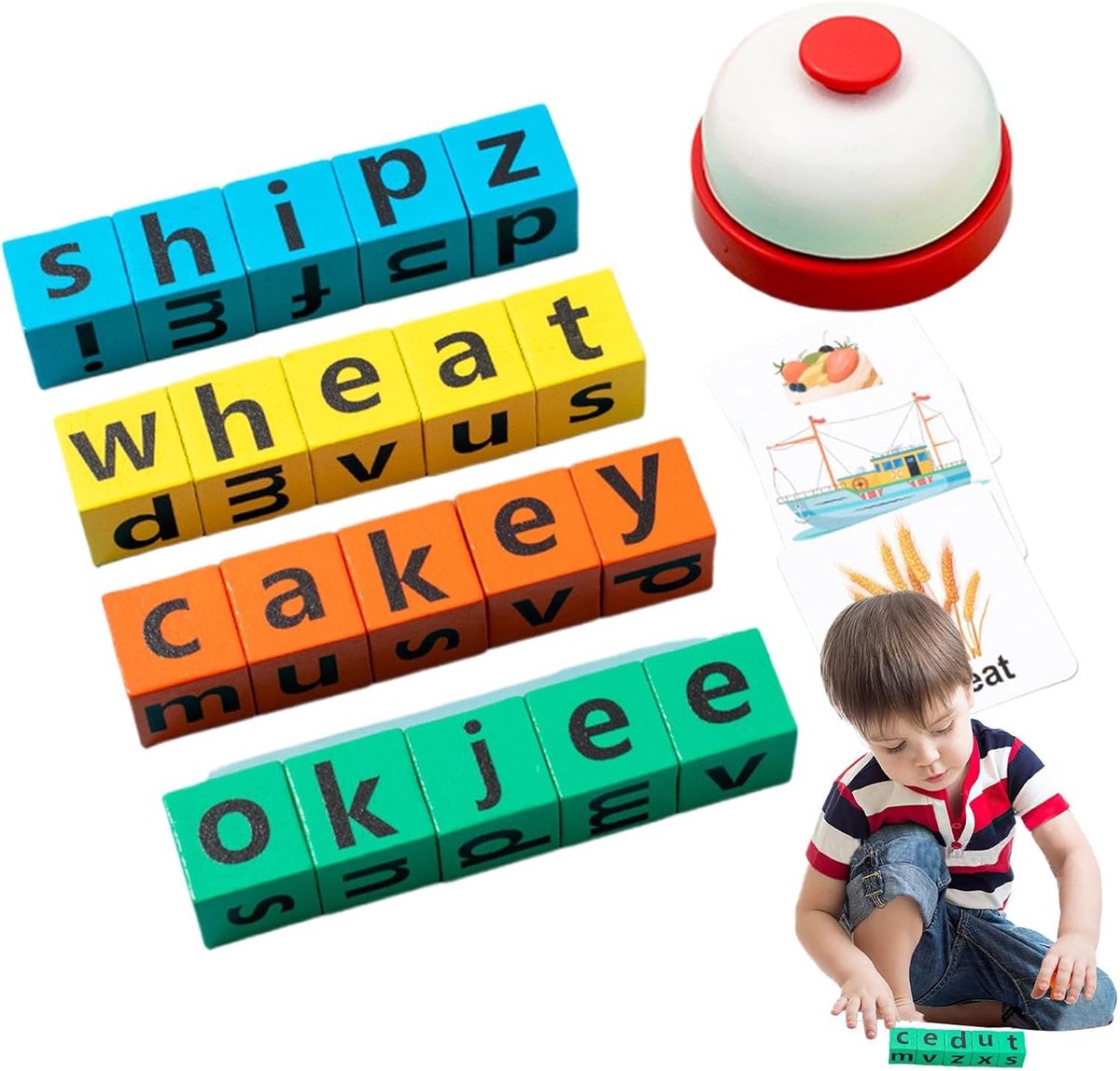 Houten Letterblokken - Educatief Spel - Vroeg Onderwijs - Woord-Afbeelding Matching - 28 x 155 cm