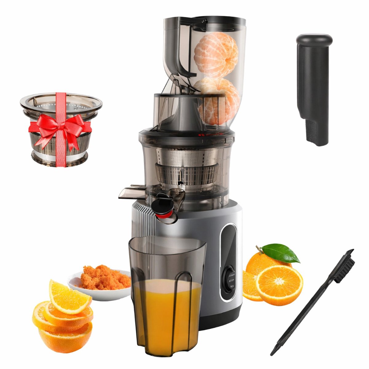 Slowjuicer 200W - Koudpers Sapcentrifuge met 75mm Brede Invoergoot - Hele Vruchten en Groenten zonder Snijden - Stille DC Motor 40-65 RPM - Hoge Sapopbrengst - BPA-vrij Tritan Materiaal - Eenvoudig Schoon te Maken - Blauw