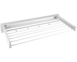 MakkelijkMooi Inklapbaar Muur Droogrek - Wanddroogrek - Wasrek - 7 Staven - Opvouwbaar Droogrek 84 x 43.5 x 6 cm - Wit - 5.88 m Wasrek