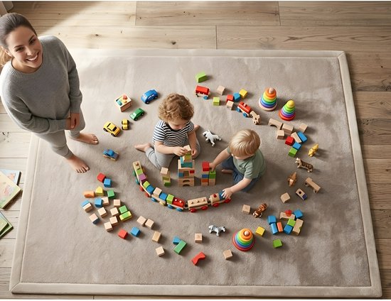 Tobey's Speelkleed - 150x200x3 - Beige - Fluwelen Speelmat - Speeltapijt Baby & Peuter - Luxe Traagschuim