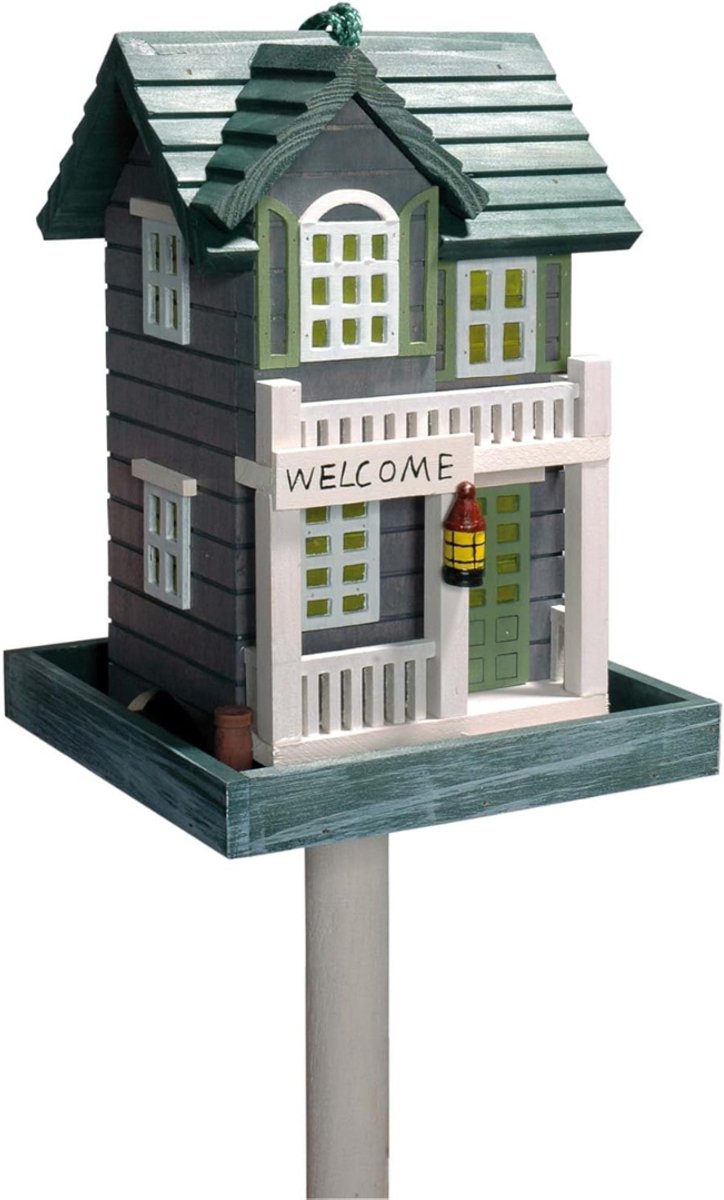 SVN®Vogelhuisje op Paal - Voederhuisje op Paal - Vogelhuisje op Voet - Staand Vogelhuisje - Groen - 18cm x 18cm x 123cm