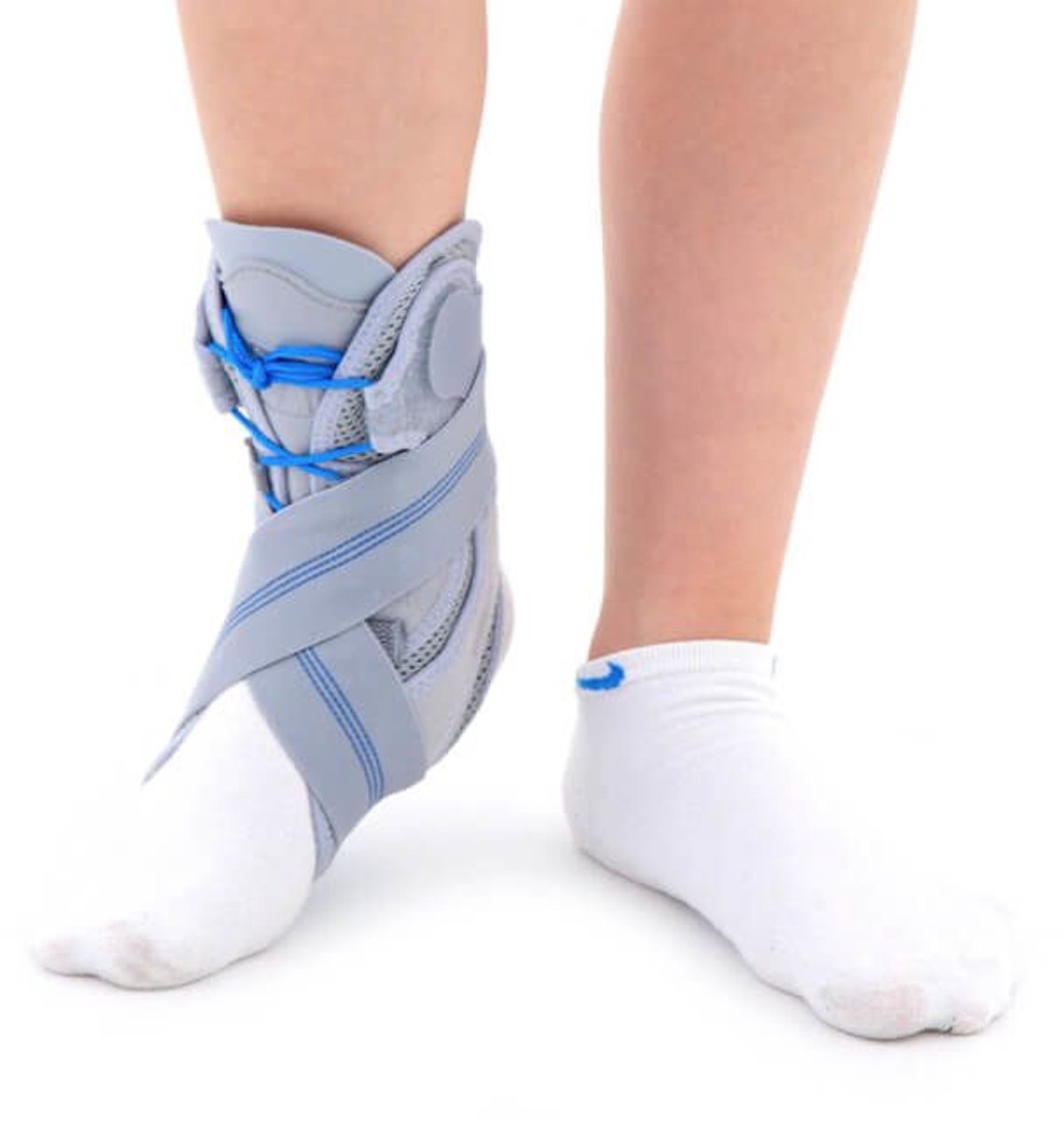 Reh4Mat Kinder Enkelbrace Figure-8 – Veterbrace met Baleinen – Enkelband Blessure & Verzwikking - Maat 2 (17,5-20cm) - Grijs