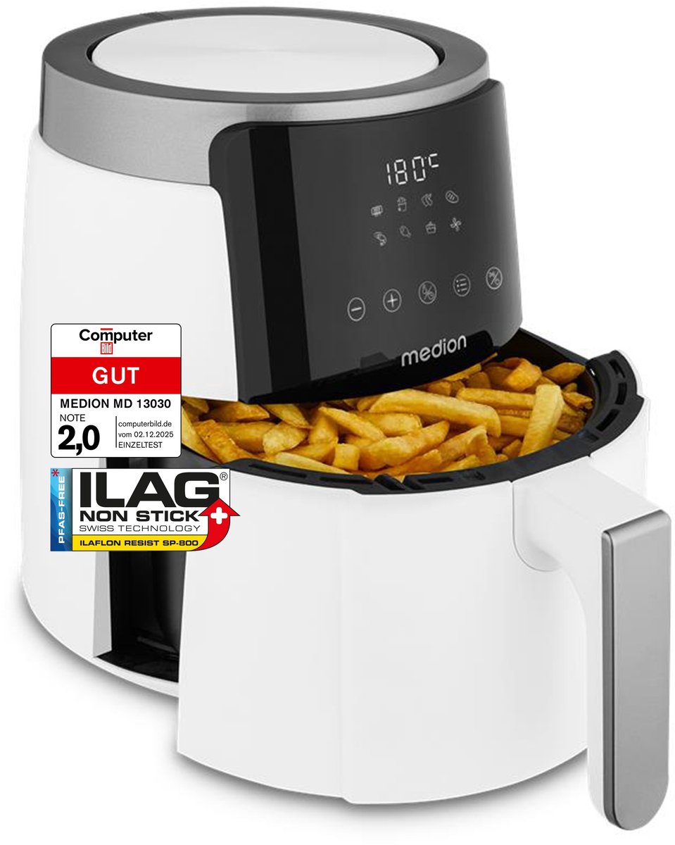 MEDION L Airfryer P40 - 4,7 L - 1500 W - 8 programma’s - Wit