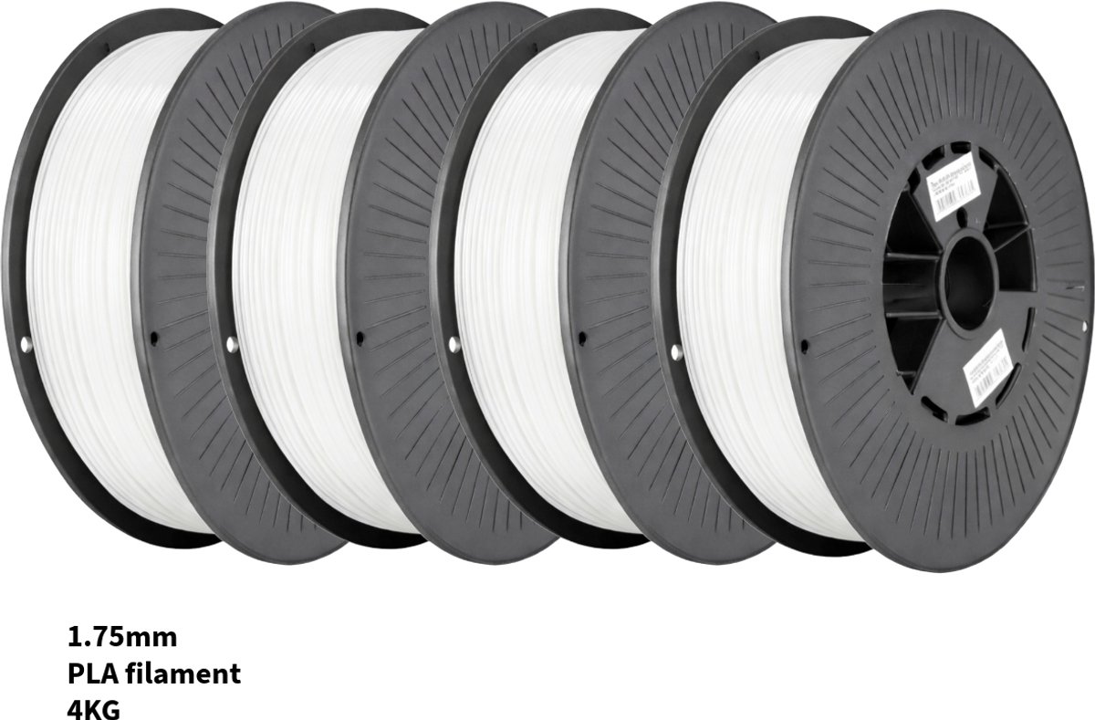 Wit PLA+ 4kg 3D Printer Filament 1.75 mm - Hoge Kwaliteit en Duurzaam - Compatibel met Creality, Bambu Lab, Esun en Andere 3D Printers - Voor 3D Printen van Prototypes, Modellen, Accessoires - voor Professioneel en Thuisgebruik