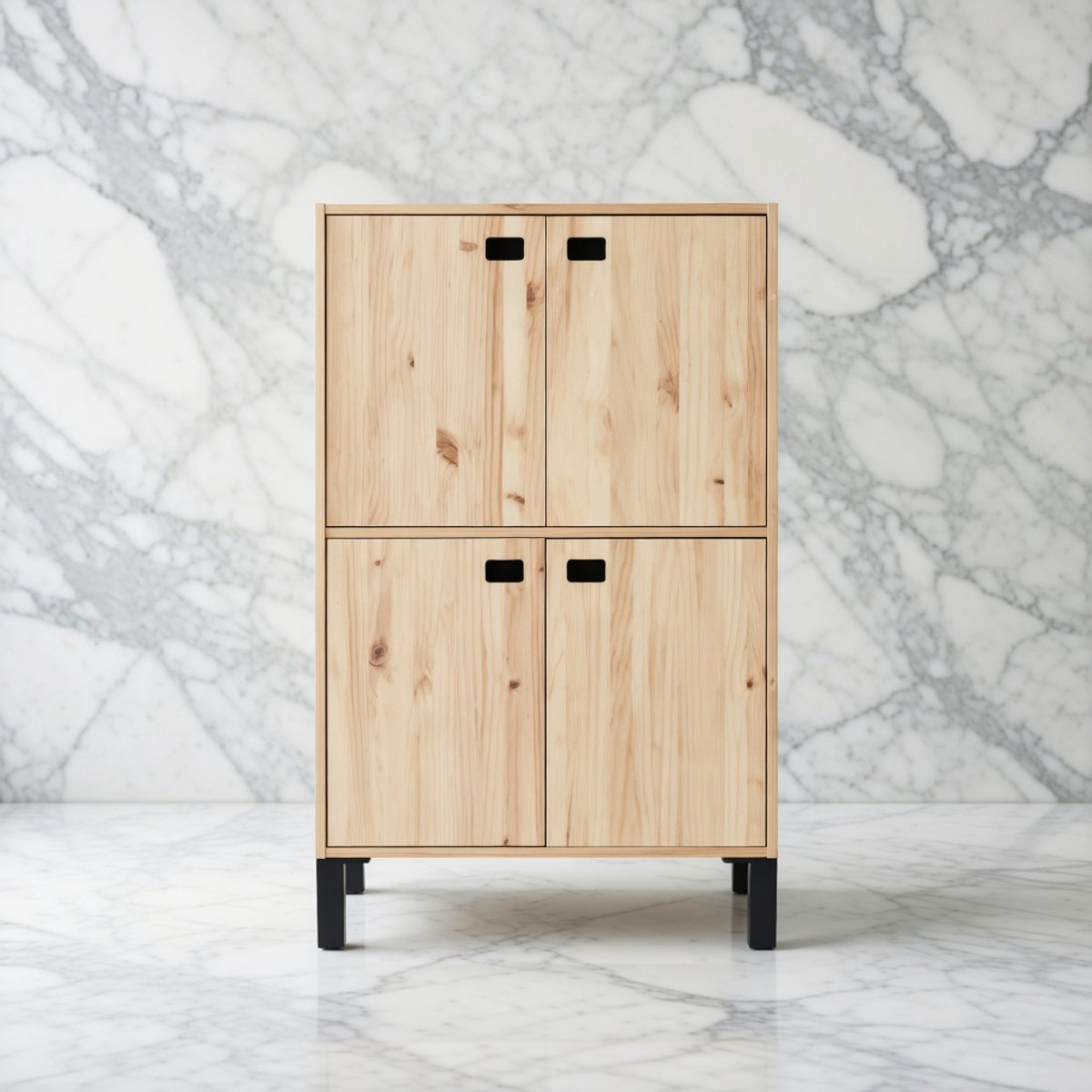 Massieve Grenen Houten Opbergkast – 4 Deuren en 4 Planken, Verstelbare Planken – Kinderkamer, Woonkamer, Slaapkamer en Kantoor – Montessori Stijl – 105,4 x 70,8 x 33 cm House&Garden