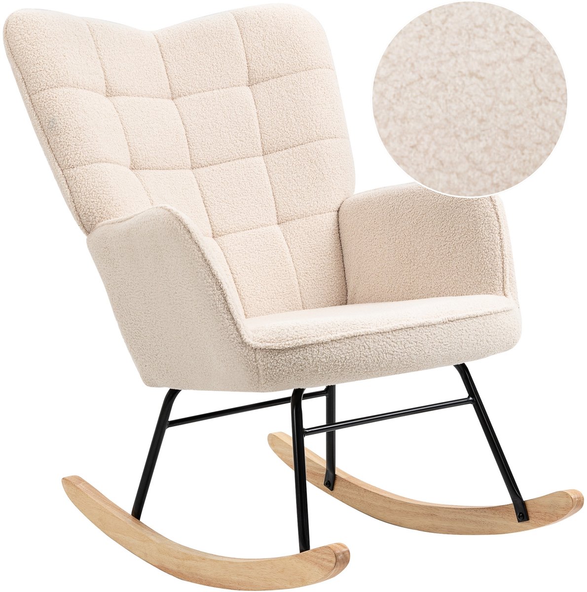 Zenzee Schommelstoel - Schommelstoelen babykamer - Met kussen - Relaxstoel - Fauteuil - Voedingsstoel - Roomwit - Beige