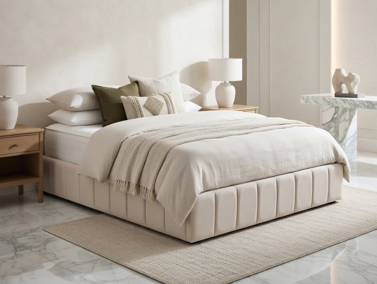 Meribel Luxe Fluwelen Tweepersoonsbed met Opbergruimte – 160x200 cm – Beige – Modern Design, Stevig Houten Frame, Praktische Box, Comfortabel en Duurzaam-NoviHome