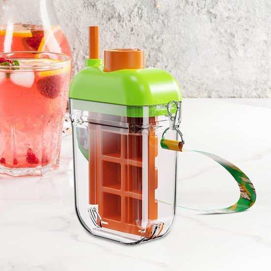 IJs Maker Fles - Beker met rietje - Dranken Koelen - Gemakkelijk los te maken - 18x7x13 cm - Oranje Groen van Merkloos — afbeelding 2