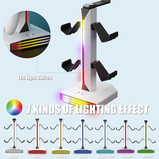 Gaming Headset Stand - Controller Houder - Bureau Organiseren - Met RGB Verlichting - 29.8cm Lang - Zwart — afbeelding 3
