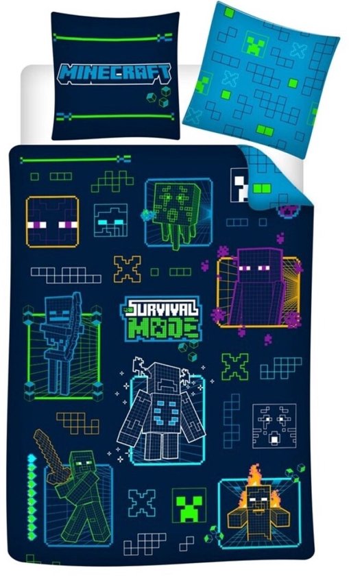 Minecraft Dekbedovertrek Survival Mode - 140 x 200 + 65 x 65 cm - Polyester — afbeelding 4