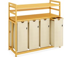 SVN® Wasmand 4 Vakken - Wassorteerder - Wasmand - Bamboe Frame - Beige- ‎104cm x 42cm x 100cm