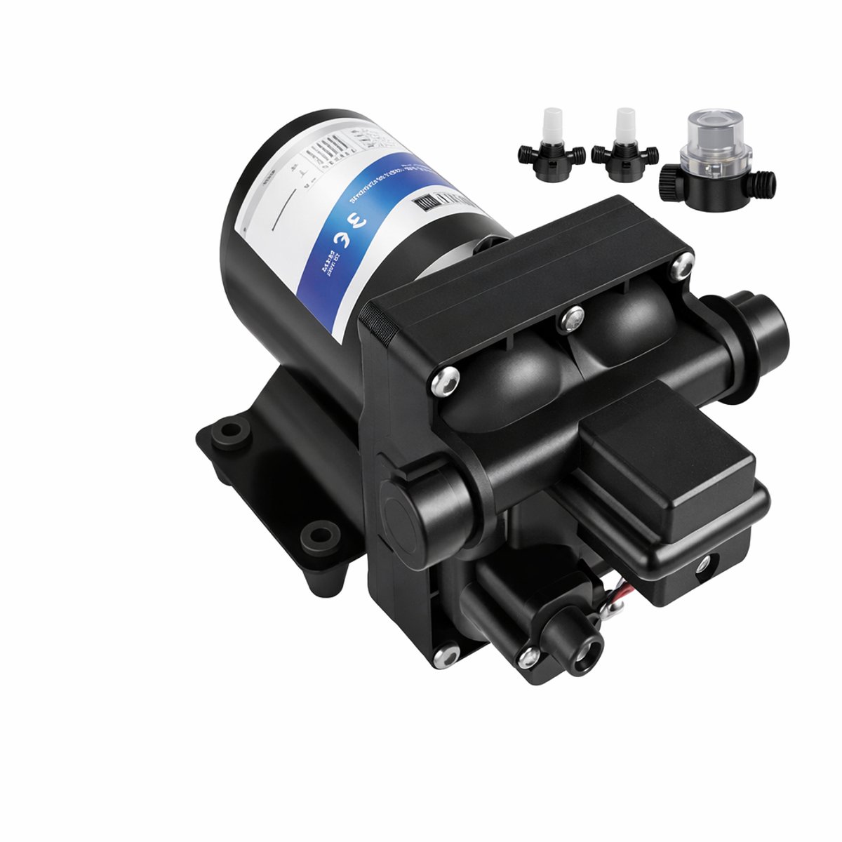 Membraanwaterpomp 12V DC - Zelfaanzuigende Zoetwaterpomp Camper Caravan Boot RV Tuin Sproeier - 3 GPM Debiet - 45 PSI Druk - Drukschakelaar - Terugslagklep - Thermische Beveiliging - Afneembaar Filter - Polypropyleen