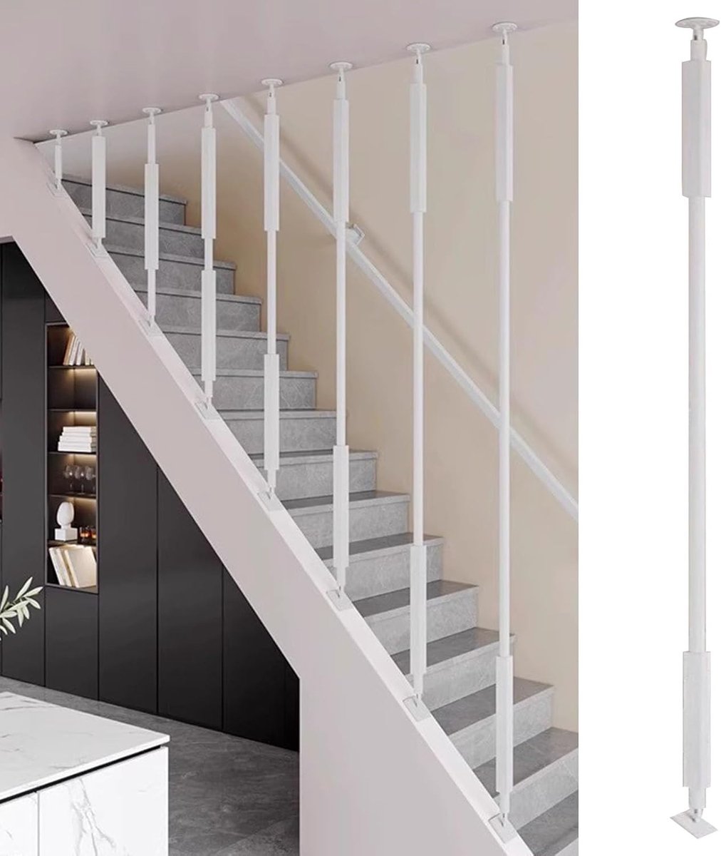 Trapleuning Baluster - Veiligheidspaal - Valbeveiliging Trap - Verstelbare Hoek - 210 cm - Wit