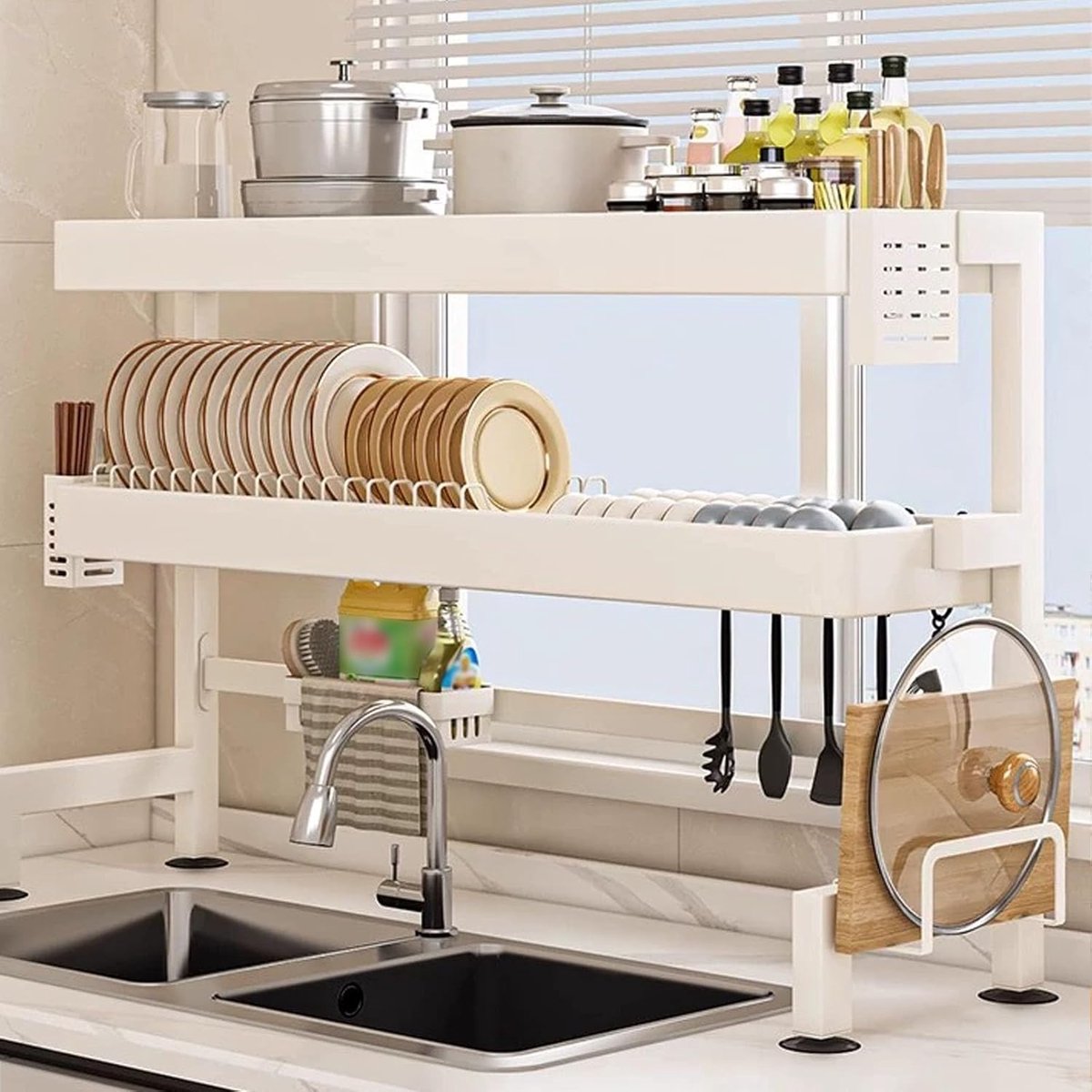 Afdruiprek Gootsteen - Keuken Organizer - Ruimte Besparen - Grote Capaciteit - Wit