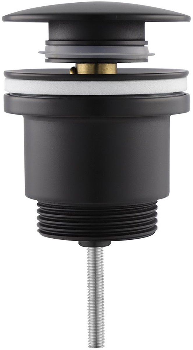 SaniGate Clickwaste Push-Up 5/4" met Overloop – Mat Zwart – Universele Wastafel Afvoerplug – Pop-up Plug