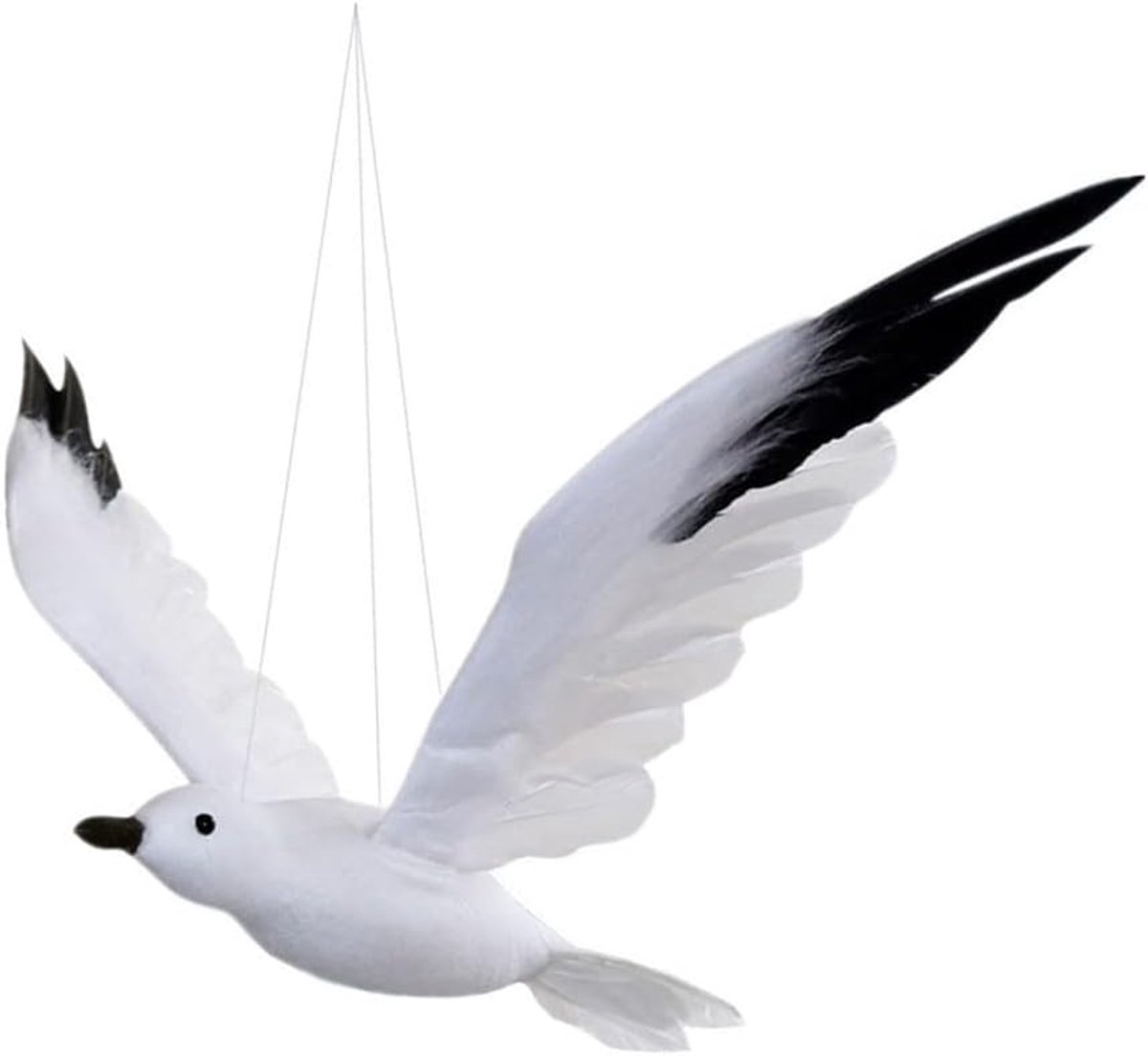 Vliegende Meeuw Beeldje - Vogel Ornament - Tuin Decoratie - Realistisch Gevederd - 26 x 23 x 5 cm - Wit