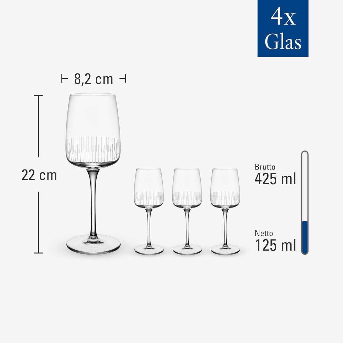 Witte wijnglazen - Set glazen - Wijn proeven - Filigrane gravure - 220mm hoog - Helder