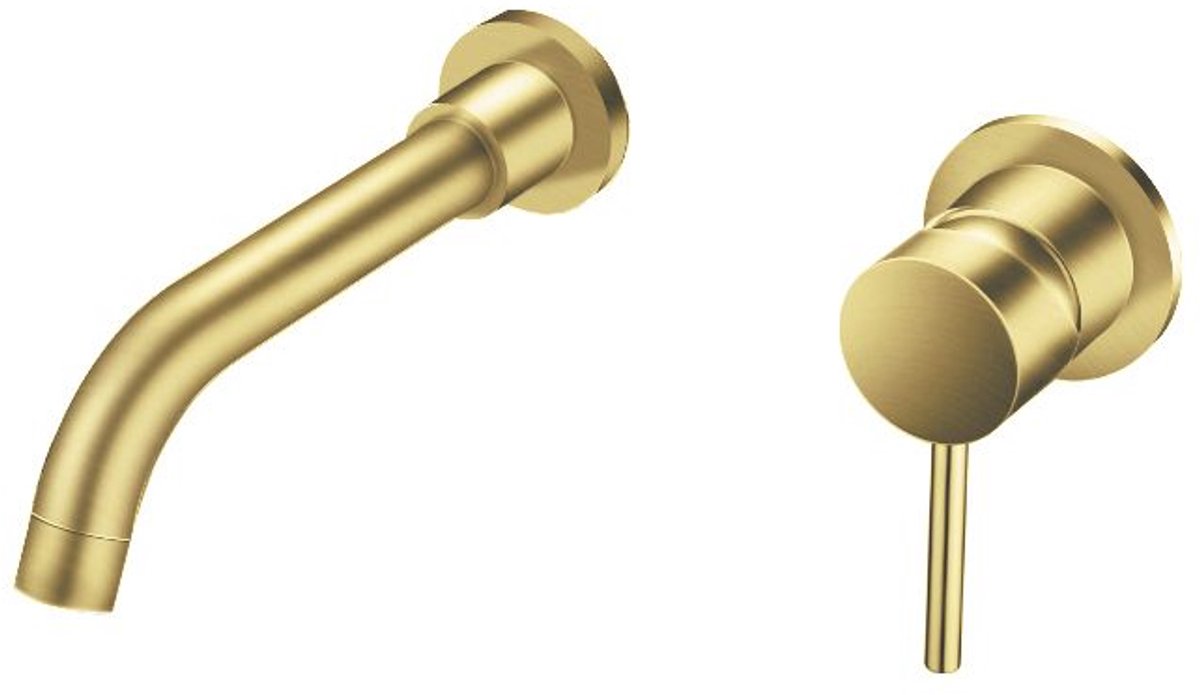 SaniGate Inbouw Wastafelmengkraan Geborsteld Goud – Inclusief Inbouwdeel – Wandkraan – Mengkraan Warm & Koud Water – Luxe Badkamer Kraan