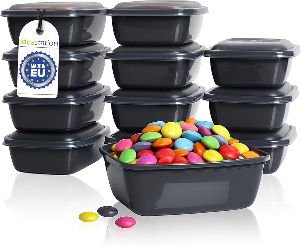 Vriezer Bakjes - Opslag Containers - Maaltijden Invriezen - Stapelbaar BPA-Vrij - 12 x 320 ml - Antraciet