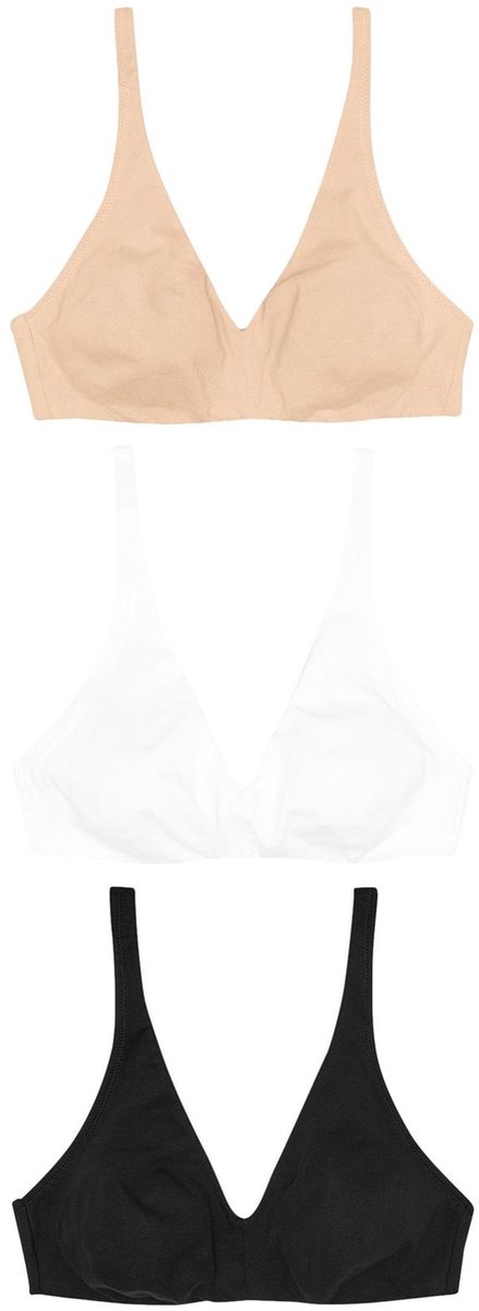 Next Dames - Set van 3 Ultimate Comfort beha's van een katoenmix zonder vullingen en zonder beugel - Zwart Black/White/Pastel Rose Nude