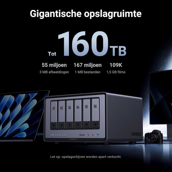 UGREEN NASync DXP6800 Pro 6-Bay Desktop NAS, Intel i5 1235u 10-Core CPU, 8GB DDR5 RAM, 128GB SSD, 2 * 10GbE, 2 * M.2 NVMe-aansluitingen, 8K HDMI, 2 * TBT4, Network Attached Storage (schijfloos) van Merkloos — afbeelding 3