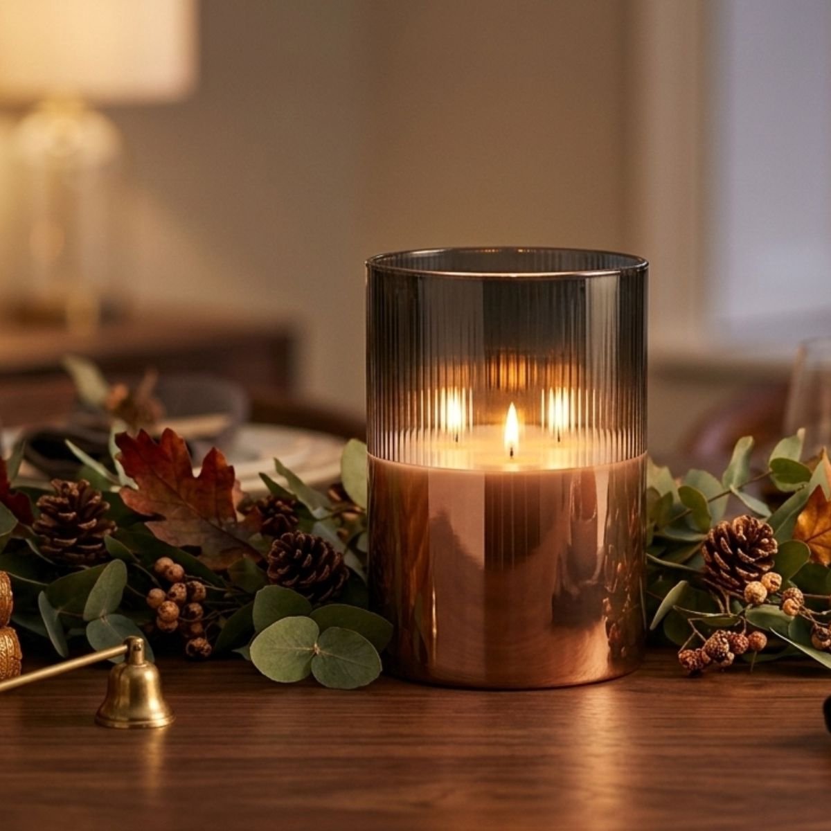 Arti Casa LED Kaars met Bewegende Lont - 3 Wieken - Timer 6 uur - Ø15 x 20 cm - Grijs