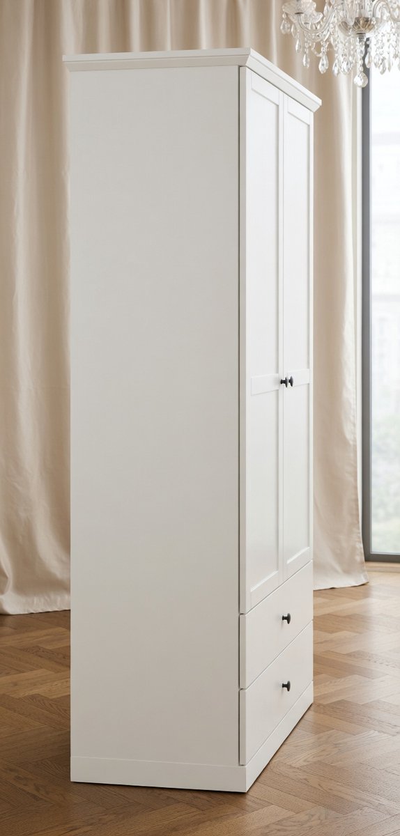 Elegance Garderobekast – Moderne Landelijke Kledingkast voor Hal, Slaapkamer en Logeerkamer – Compacte Opbergkast met Lade en Kledingstang – Wit Decor, 41x81x196 cm Novihome