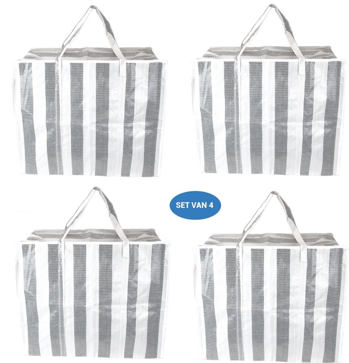 XL Opbergtas - Big Shopper - Reistas Extra Groot - Grote Booschappentas - 75 Liter - Grijs Wit - Set van 4