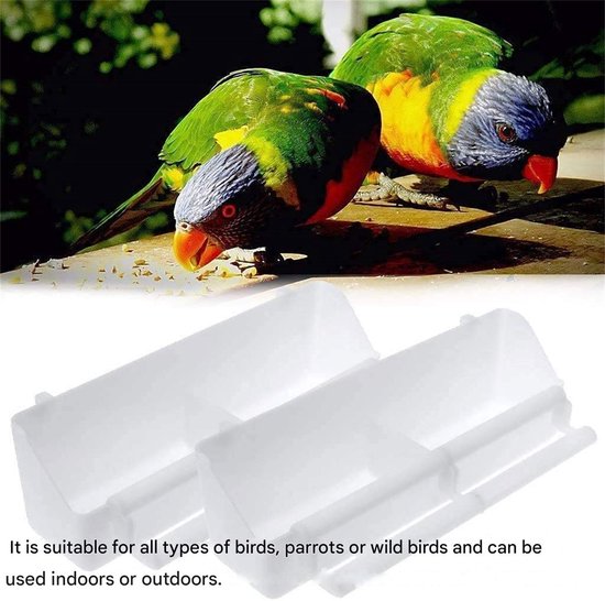 Set de 2 mangeoires à oiseaux – Mangeoires suspendues et abreuvoirs pour perroquets et petits Vogels, support Nourriture et boisson pour cage, Wit