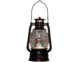 Anna's Collection Sneeuwbol/snowglobe glitter lantaarn - sneeuwpop - D12 x H20 cm - met LED verlichting - kerstlantaarn - kerstversiering