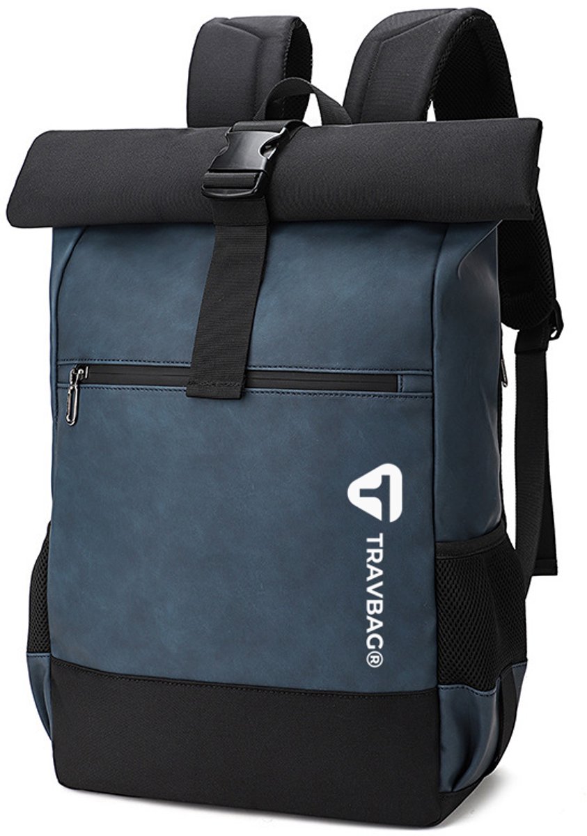 TRAVBAG® METRO - Rolltop - Dames & Heren - Rugzak - Rugtas - Waterafstotend - 20-25L - USB Oplaadpoort - Laptopvak 15.6 inch - Midnight Blue - Blauw