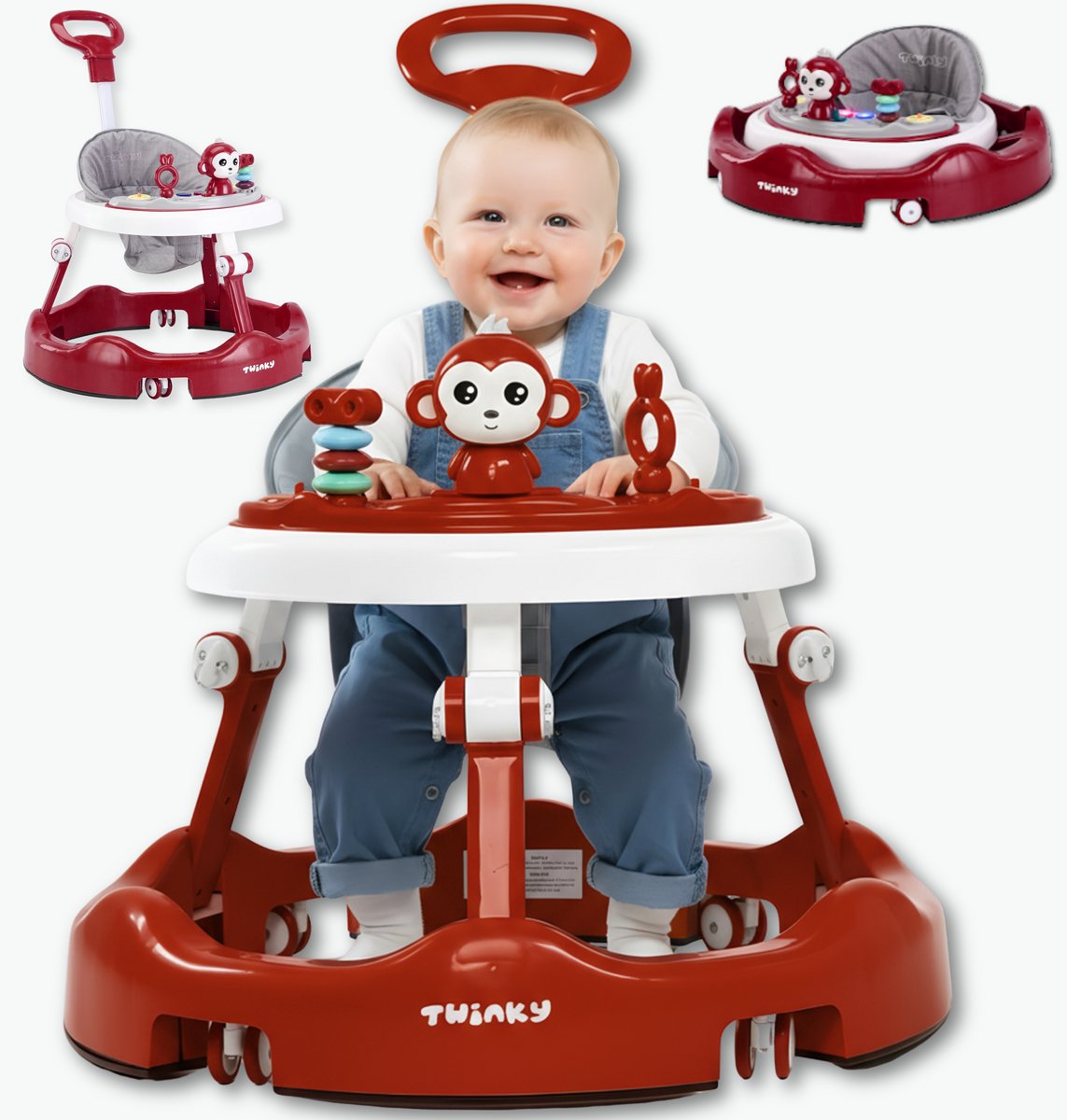 Twinky® Babywalker – Luxe Loopstoel met 3-delige speelset – Loopstoeltje voor Baby inclusief Voetenmat en Steel