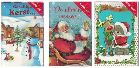 Wenskaart - muziekkaart - set van 3 - 3 kerstkaarten - 3 muziekkaarten - 3 kerstkaarten met kerstmuziek - Sound card - fijne kerst en een gelukkig nieuwjaar - kerstgroetjes - hele fijne feestdagen en een schitterend nieuwjaar