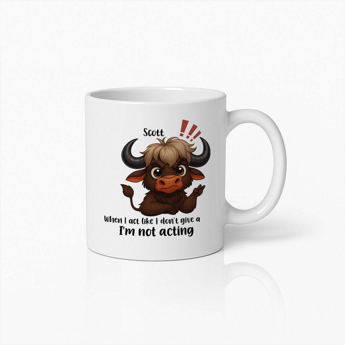 Gepersonaliseerde Scott Grappige Stier Mok – Unieke "Ik Doe Niet Alsof" Koffiebeker Cadeau